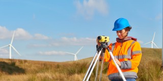 Renewable energy being produced in a wind farm