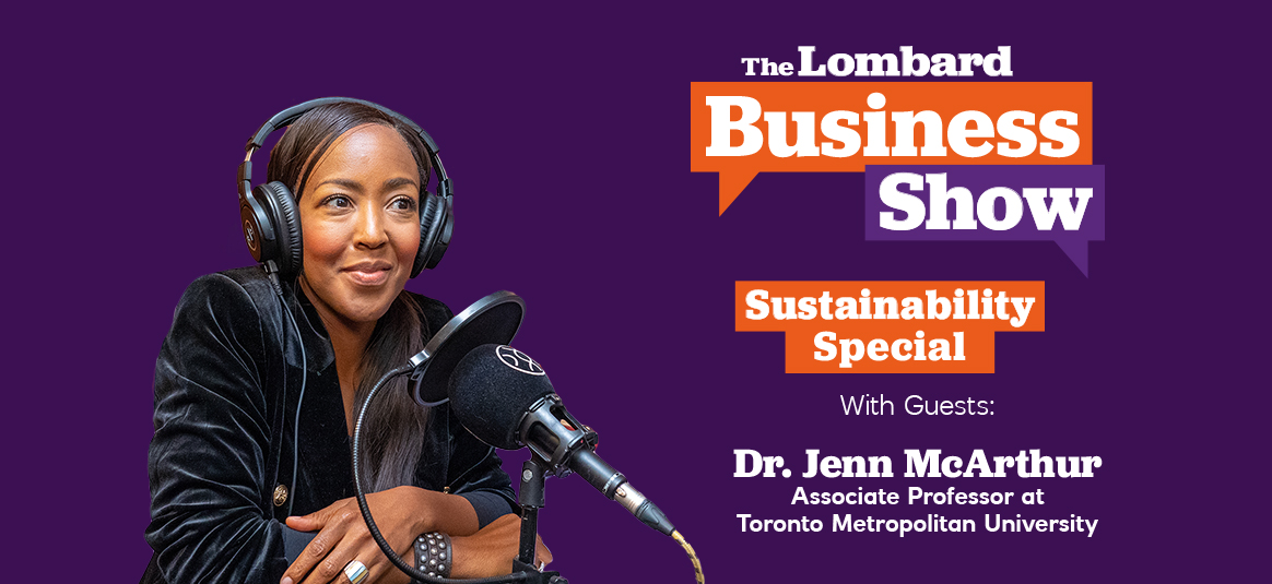 Photo of Angellica Bell with the Business Show graphics in the background