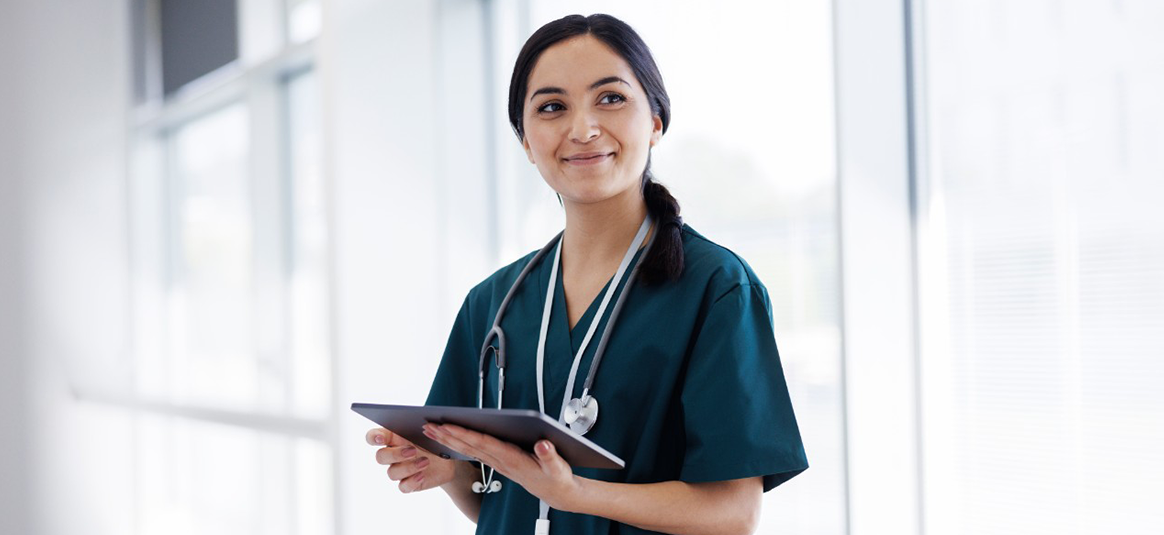 A nurse using a tablet