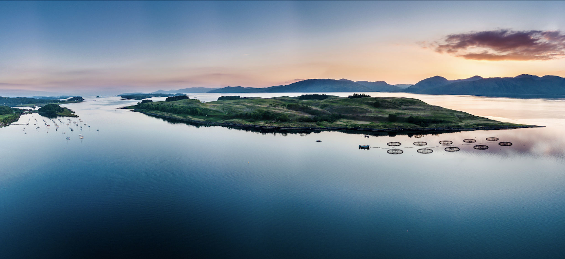 An island and sea view with a sustainable fishery south of the island