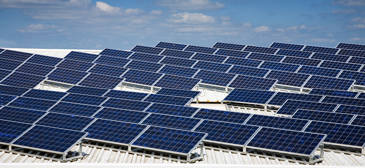 A roof covered in solar panels